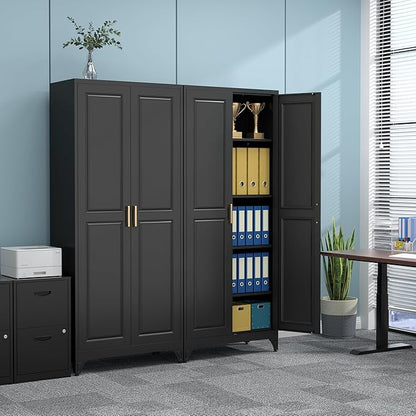 75" Kitchen Pantry Cabinet, Black Metal Storage Cabinets with 2 Doors and 4 Adjustable Shelves, Tall Pantry Storage Cabinet for Kitchen, Dining Room, Living Room