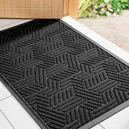 Mibao Front Door Mat Outside Entrance, Durable Outdoor Indoor Mat, Low Profile Heavy Duty Doormat, Non-Slip, Traps Dirt and Moisture, Easy Clean Patio Porch Entryway Mat, 24" x 36", Black