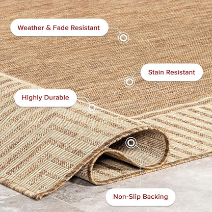 nuLOOM 5' x 8' Outdoor Area Rug, Casual Design With Striped Border, Stain Resistant, Highly Durable, For Patio, Balcony, Bedroom, Living Room, Dining Room, Bathroom, Light Brown