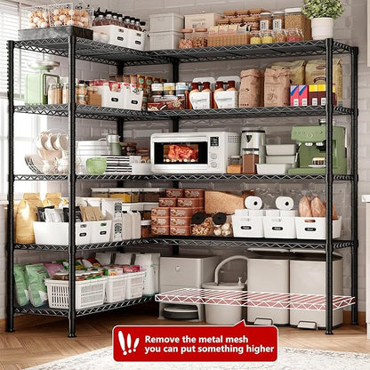 REIBII 70"W Storage Shelves Load 1600LBS, Metal Shelving 5-tier Wire Shelving Unit Metal Shelves for Storage Adjustable Garage Shelving for Pantry Kitchen Garage Commercial school 70"W*15.8"D*72.4"H