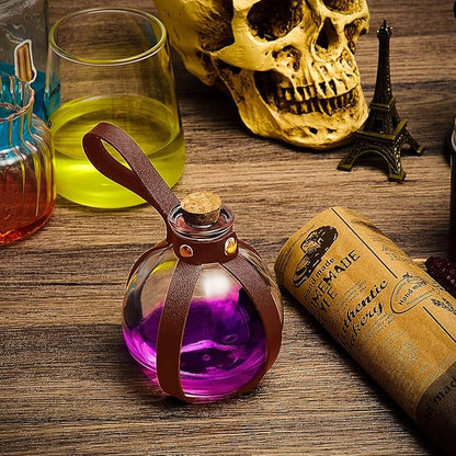 Patelai 2 Pcs Halloween Glass Potion Bottles with Belt Cork Renaissance Witch Costume Accessories Witch Props Potion Bottle for Halloween Party Decor Cosplay DIY Crafts Gift (Brown)