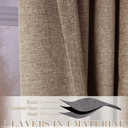 Full Blackout Privacy Curtains, 240 Inch Extra Wide Linen Blend Drapes, Pinch Pleat Window Drapery for Room Divider Storage/Space Room Separation, 1 Panel, W 240" x L 108", Taupe