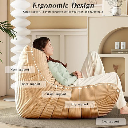 Bean Bag Chair, Lazy Floor Sofa Couch for Adults and Kids, Fireside Chair with Ergonomic Design, Memory Foam Lounge Chair for Living Room Bedroom, Office, Yellow