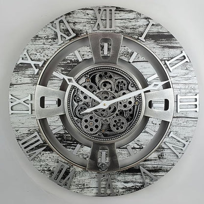 The Gears Clock 24'' Inch Real Moving Gear Wall Clock England Line (Grey & White, 24 inches (60 cm))
