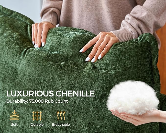 Oversized Modular Sofa Comfy Cloud Couch with Storage, Extra Deep Plush Sectional Sofa Set for Living Room, Covers Washable, Chenille, Olar (Green, 6-Seater with 3 Ottomans, Sleeper)