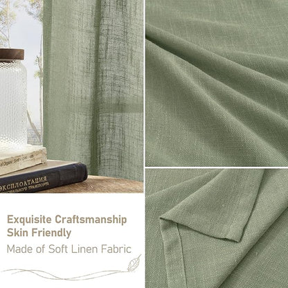 LAMIT Semi Sheer Linen Curtains 36 Inch Length, Light Filtering Panels Bronze Grommet Boho Neutral Christams Window Drapes for Kitchen/Small Windows/Cafe, Sage Green, 34 x 36 Inch, 2 Panels