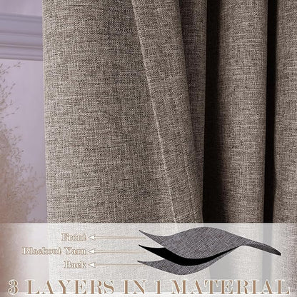 Room Divider Curtains Screen Partitions, Linen Look 100% Blackout Drapery 102 Inches Long, 100" Wide Pinch Pleated Window Drapes, Privacy Protecting, Light Blocking, (1 PC, Light Coffee)