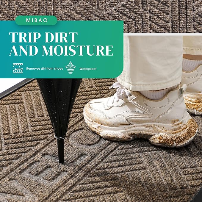 Mibao Front Door Mat Outside Entrance, Durable Outdoor Indoor Mat, Low Profile Heavy Duty Doormat, Non-Slip, Traps Dirt and Moisture, Easy Clean Patio Porch Entryway Mat, 36" x 24", Brown