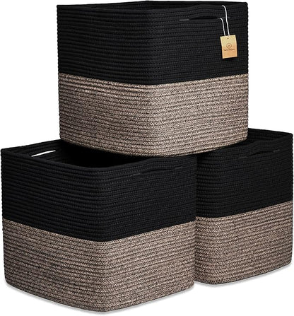 NaturalCozy 13x15x13 Kallax Storage Cubes Bins, 3 Pack | Cotton Rope Cube Storage Bin Woven Baskets for Organizing | Kallax Insert Storage Baskets for Shelves Organizer, Kids Toy, Closet Baby Nursery