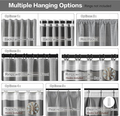 RAIN CITY 94 Inch Long Blackout Curtains 2 Panels Set,70 Inch Wide Back Tab Pleated Curtains with Hooks Track System,Energy Efficinet Linen Blend Drapes for Dining Room Hoom Office 70x94,Grey