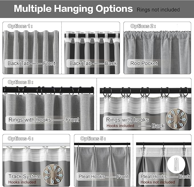 RAIN CITY Grey Linen Blackout Curtains 92 Inches Long,100% Light Blocking Textured Curtains for Bedroom Living Room Thermal Back Tab Rod Pocket Curtains 2 Panels with Hooks 50 x 92