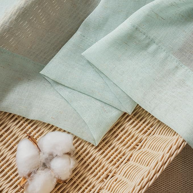FMFUNCTEX Linen Sheer Curtains for Bedroom, Sage Green Curtains 63 Inch Length for Living Room, Farmhouse French Flax Blend Window Draperies, Rod Pocket 2 Panels Set