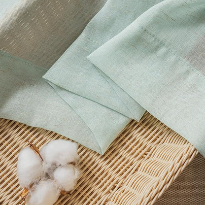 FMFUNCTEX Linen Sheer Curtains for Bedroom, Sage Green Curtains 84 inches Long for Living Room, Farmhouse French Flax Blend Window Draperies, Rod Pocket 2 Panels Set