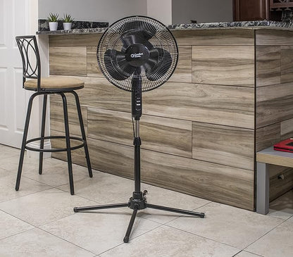 Comfort Zone Electric Oscillating Pedestal Fan, Stand Fan, 16 inch, 3 Speed, 90 Degree Oscillating Head, Adjustable Height and Tilt, Airflow 7.48 ft/sec, Ideal for Home, Bedroom & Office, CZST161BTEBK
