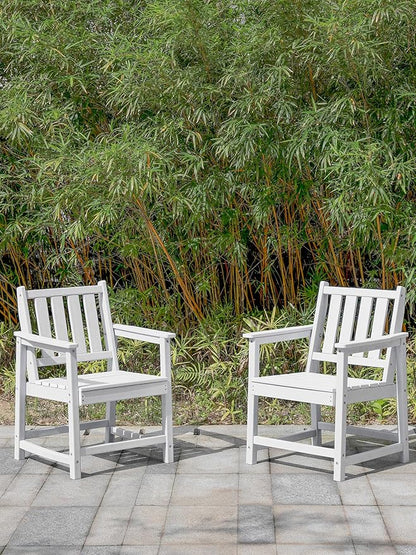 Patio Dining Chair Set of 2, HDPE Outdoor Dining Chair, Ergonomic HDPE Dining Chairs with Deep Seating, All Weather Outdoor Chairs Furniture for Backyard, Deck, Garden, Poolside, Pearl