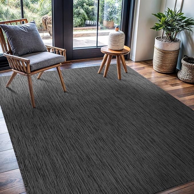 CAMILSON Outdoor Rug 8x10 Modern Area Rugs for Indoor and Outdoor Patios and Porches - Waterproof, Washable, Non-Shedding, Easy-to-Clean Outside Carpet (8 x 10, Solid - Dark Gray)
