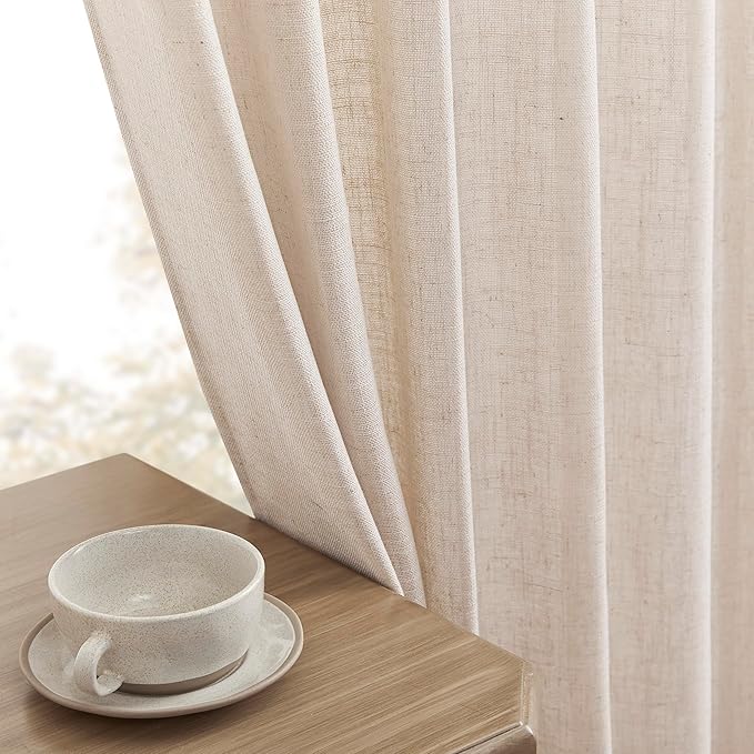 Joydeco Linen Curtains for Living Room,Semi Sheer Drapes Window Long Curtains 72 inches Long Pink Beige