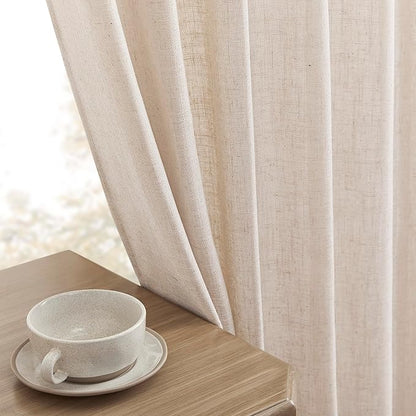 Joydeco Linen Curtains for Living Room,Semi Sheer Drapes Window Long Curtains 72 inches Long Pink Beige