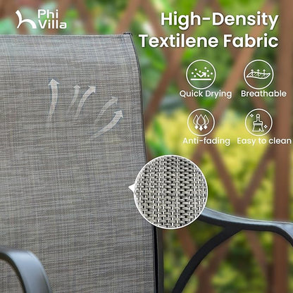 PHI VILLA 3 Piece Outdoor Bar Set, Bar Height Patio Bistro Table and Bar Chairs with Gray Textilene Fabric & Rustproof Metal Frame for Backyard, Balcony, Garden Poolside