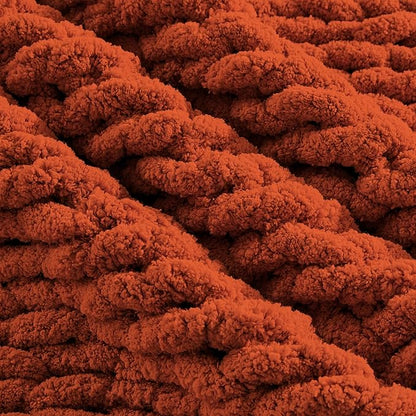 Carriediosa Chunky Knit Throw Blanket 60" X 80" Twin, 100% Hand Made Large Chenille Loop Yarn Soft Fluffy Throws for Couch Sofa Bed, Big Crochet Cozy Heavy Thick Cable Woven Blankets, Rust