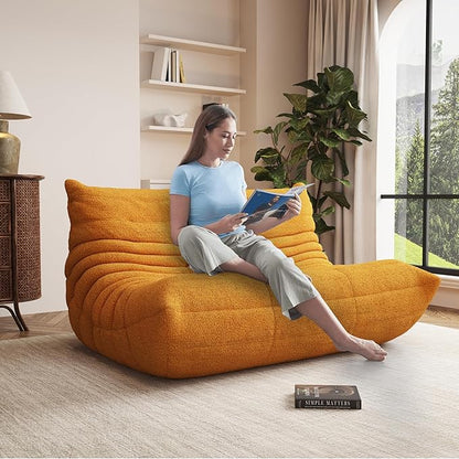 Bean Bag Chair, Oversized Loveseat Fireside Chair for Adults, 2 Seater with Memory Foam Filled, Lazy Sofa Lounge Floor Sofa for Living Room, Bedroom, Office, No Assembly Required. (Yellow)
