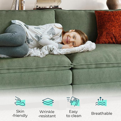 LINSY HOME Modular Sectional Sofa - 123'' Oversized Corduroy Cloud Couch L Shaped Couch with Movable Ottoman Soft Modern Comfy Sofa for Living Room Apartment Office, Green