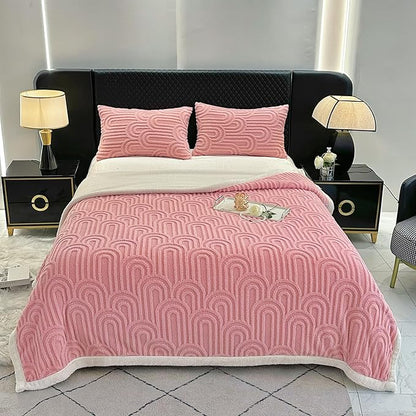 UKELER Sherpa Throw Blanket 60 × 80 inch, Ultra Soft Twin Size Fleece Blanket for All Season, Cozy Plush Arch Blankets for Bed Couch Sofa Office Camping, Pink