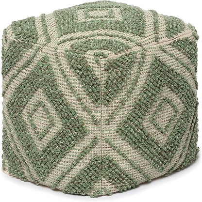 REDEARTH · Tufted Pouf Ottoman with Filler Textured Storage Cube Bean Bag Pouffe Footrest for Living Room, Bedroom, Nursery, Kidsroom; 100% Cotton (17.5"X17.5"X17.5", Solitaire Lozenge Kiwi)