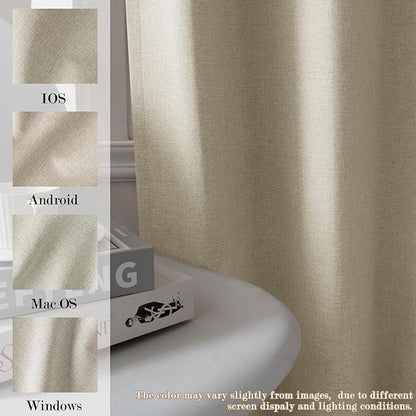 70" W x 108" L Faux Linen Room Divider Curtains, Full Blackout Pinch Pleated Drapes for Traverse Rod, Bedroom Divider Privacy Drapery with Hooks for Ceiling Track, 1 Panel, Beige