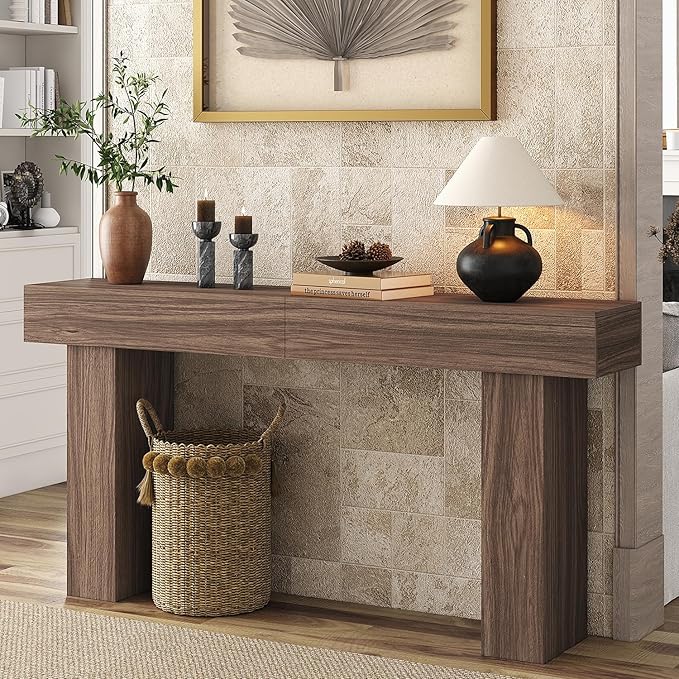 63 Inch Long Console Table for Entryway, Farmhouse Wood Rectangular Sofa Table Behind Couch Table, Narrow Entryway Table for Living Room, Entrance, Hallway, Foyer, Easy Assembly (Brown)