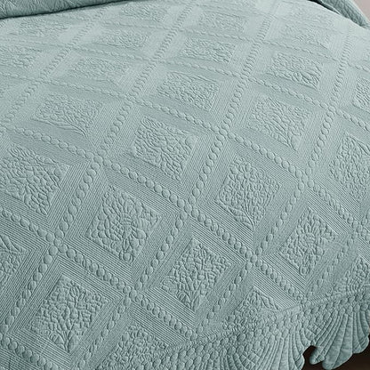 MarCielo 3-Piece 100% Cotton Oversized Bedspread Lightweight Quilt Coverlet Embroidery Farmhouse Bedding Set (Tk Aqua Green, Oversized King (118"x106"))