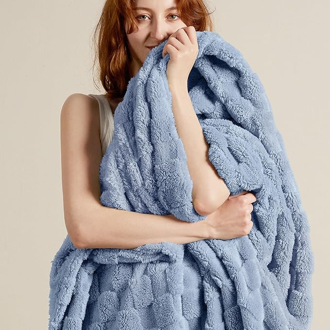 Bedsure GentleSoft California King Blanket for Bed - Super Soft Cozy Blankets for Women Men Girls, Large Fuzzy Fleece Throw for Bedroom Decor, Ashley Blue, 102x96 Inches