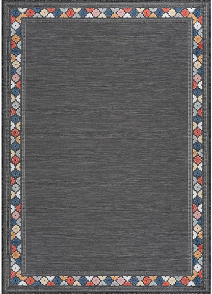 Beverly Rug Outdoor Rug 6x9 Modern Bordered Area Rugs for Indoor and Outdoor Patio Easy to Clean Non Shedding Living Room Porch Garden Washable Outside Carpet (6 x 9 Dark Gray)