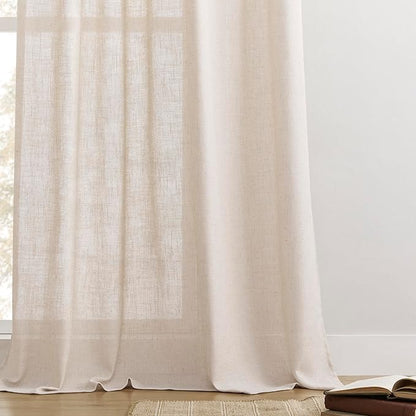 Joydeco Linen Curtains for Living Room,Semi Sheer Drapes Window Long Curtains 72 inches Long Pink Beige