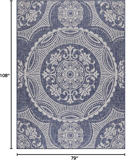 Medallion Outdoor Rug 6x9 Washable Outside Carpet for Indoor Patio Porch Waterproof Easy Cleaning Non Shedding Area Rugs Blue 6 x 9
