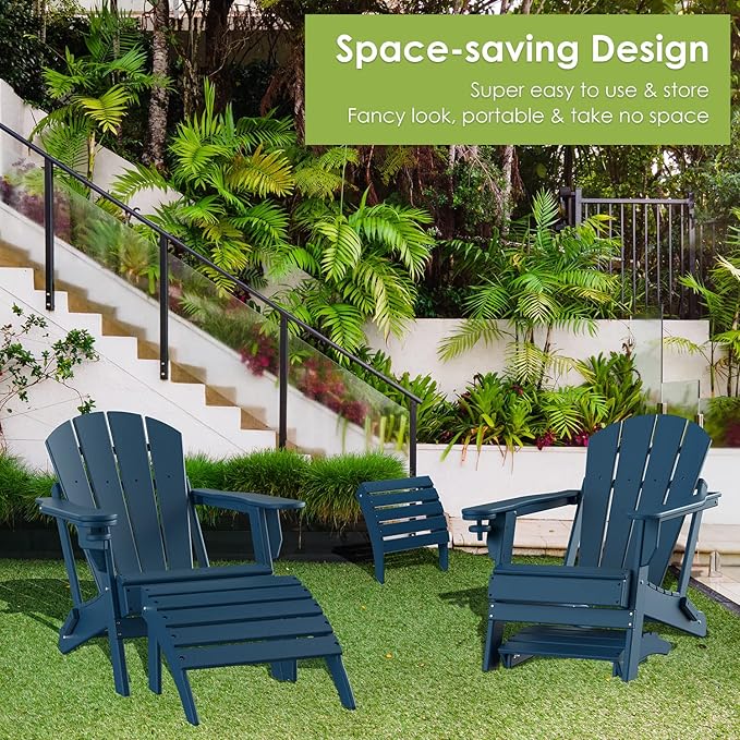 GREENVINES Adirondack-Ottoman | Set of 4 | HDPE Plastic | Outdoor Footrest | All Weather | Foot Rest | Foot Stool | Blue | for Adirondack Chair | for Patio Backyard Pool