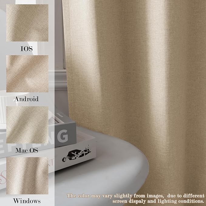 Sand Beige Pinch Pleat 100% Blackout Drapes Linen Blend, Room Divider, Room Darkening, Energy Saving, Furniture Protecting, Light Blocking Extra Wide Privacy Curtains, 200Wx102L, 1 PC