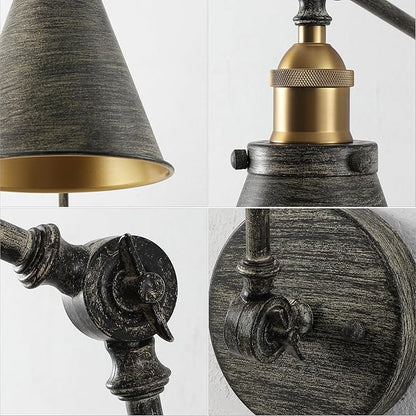JONATHAN Y JYL7462D Rover 7" Classic Industrial Metal Adjustable Arm LED Wall Sconce, Rustic Dark Gray/Brass Gold for Bedroom, Bathroom, Vanity