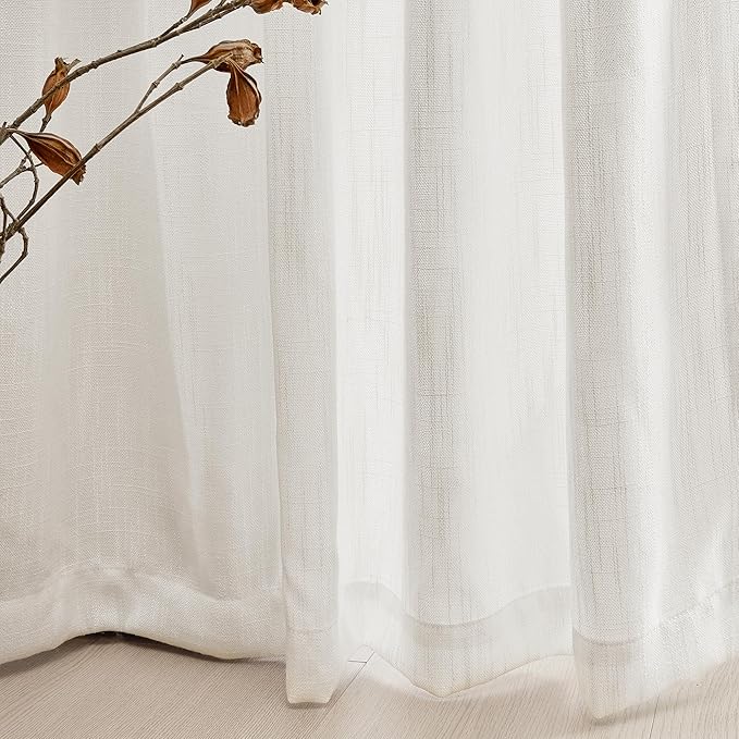 MYSKY HOME Extra Long Curtains for Living Room, Soft Cotton Fabric Boho Window Curtain Drapes Light Filtering Semi Sheer Backdrop Panels, 50 x 108 Inches, Natural, 2 Pieces