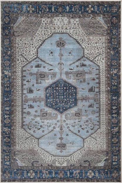 Keen Home Design 8x10 Rug - Machine Washable Area Rug with Non-Slip Backing, Ideal for Living Room, Dining Room, Bedroom - Vintage, Easy Clean, Durable, Low Pile Rug - (8' x 10')