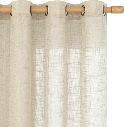 LAMIT Sheer Linen Curtains 90 inch for Living Room, Bronze Grommet Soft Thick Light Filtering Boho Window Textured Semi Sheer Drapes for Bedroom Farmhouse, 2 Panels Set, 52 x 90 Inch, Linen