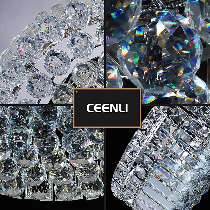 6-Lights Crystal Flush Mount Chandelier Light Fixture with K9 Crystals Modern Ceiling Lights Elegant Pendant Lamp for Bedroom,Hallway,Bar,Living Room,Dining Room,H5.9 xW20 (Bulbs Not Included)