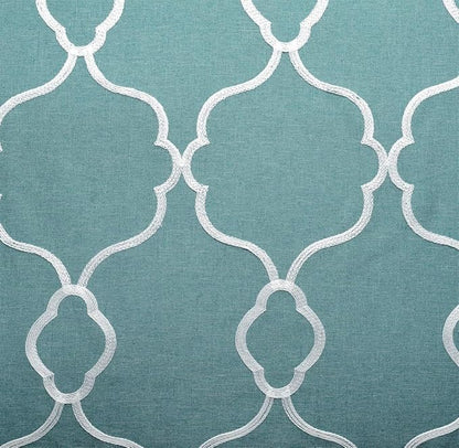 MIUCO Moroccan Embroidered Semi Sheer Curtains Faux Linen Grommet Window Panel Pair for Bedroom 52 x 63 Inch, Teal