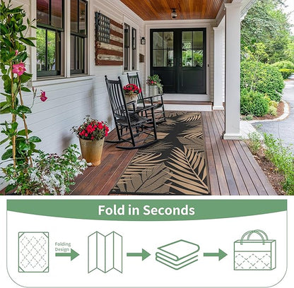 GENIMO Outdoor Rug 2.5' x 8' Waterproof for Patios Clearance, Reversible Outdoor Plastic Straw Camping Rug Carpet, Large Area Rugs Mats for RV, Camper, Deck, Balcony, Porch, Beach, Picnic, Black&Brown