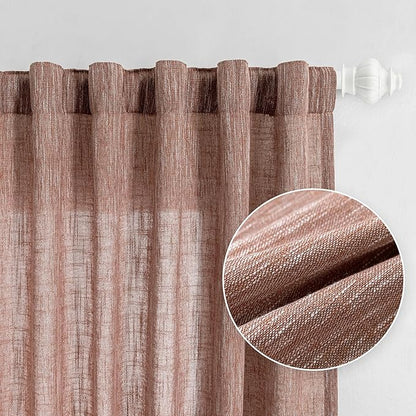 MYSKY HOME Living Room Curtains for Windows, Linen Look Texture Semi Sheers Boho Drapes Extra Long Floor Length Curtain Panels Soft Cotton Fabric, 50 x 108 Inch, Brick Red, 2 PCs