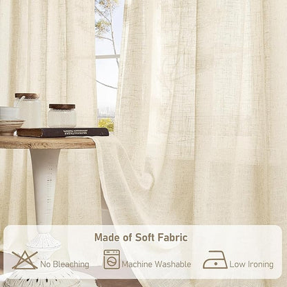 LAMIT Window Linen Curtains 45 Inch Length 2 Panels, Beige Light Filtering Panels Bronze Grommet Neutral Drapes for Bathroom/Loft Room, 34 x 45 Inch