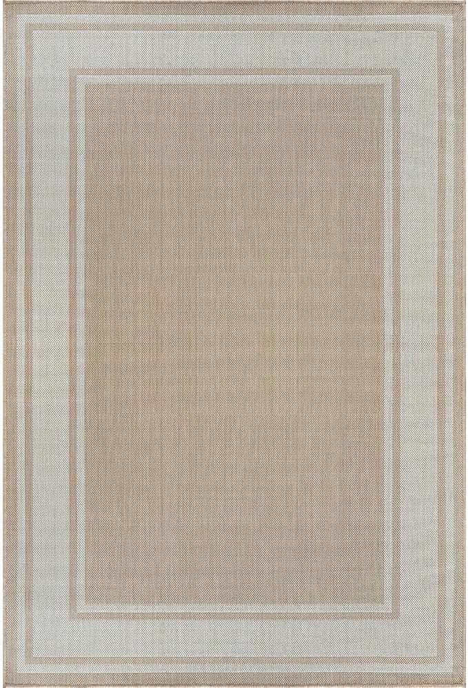 Beverly Rug Large Outdoor Rug 9x12 Modern Bordered Area Rugs for Indoor and Outdoor Patio Deck Porch Garden Waterproof Weather Sun Resistant Washable Outside Carpet (9 x 12 Beige)