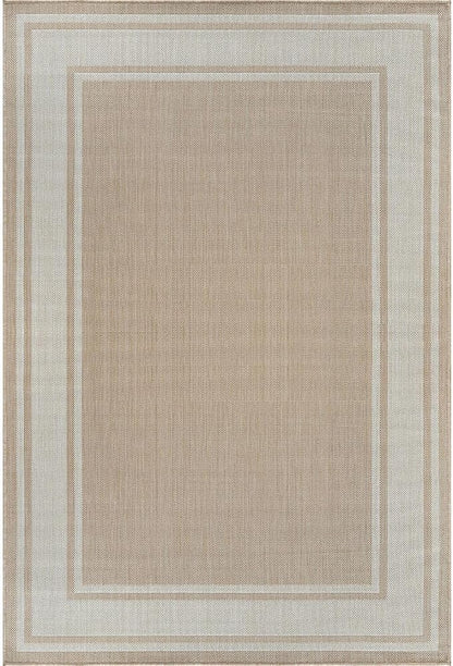 Beverly Rug Large Outdoor Rug 9x12 Modern Bordered Area Rugs for Indoor and Outdoor Patio Deck Porch Garden Waterproof Weather Sun Resistant Washable Outside Carpet (9 x 12 Beige)