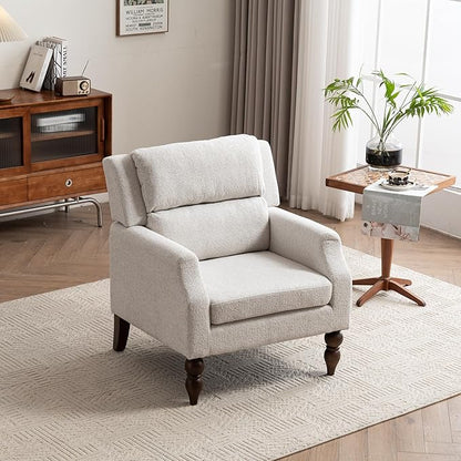 Kidol & Shellder Beige Oversized Accent Chair for Living Room Set of 2 Modern Reading Chair with Back Wide Upholstered Comfy Single Sofa Chair for Bedroom Lounge Side Corner Boucle Fabric Armchair