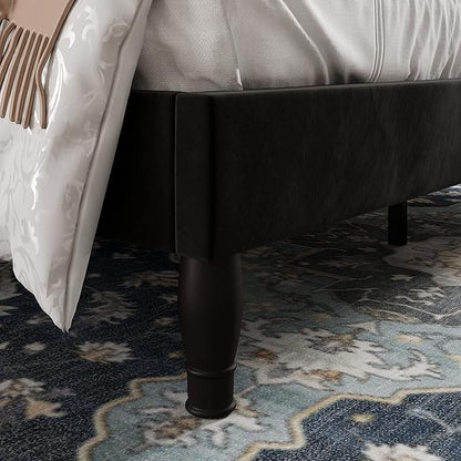 Allewie King Bed Frame with Adjustable Velvet Tiara Headboard, Upholstered Diamond Button Tufted Platform Bed, Wood Slats Support, No Box Spring Needed, Mattress Foundation, Easy Assembly, Black
